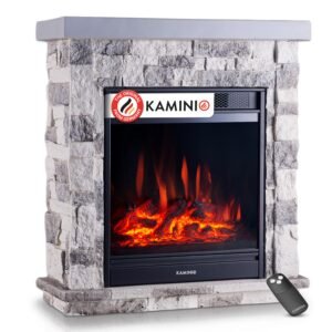 BALDERIA Finn Camino Elettrico da Pavimento – 2000W, Effetto Fiamma 3D, 13 Colori LED, Telecomando